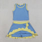 Baby Girls Kids Shirt Scallop Skirt Shorts Yoga Active Blue Yellow Set Clothes RTS