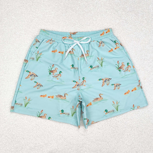 Adult Men Ducks Summer Green Swimming Trunks Shorts