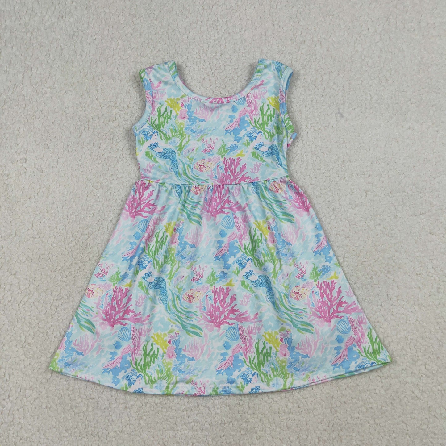 Sibling Baby Girls Kids Sleeveless Sea Flower Knee Length Dress Romper Summer Clothes