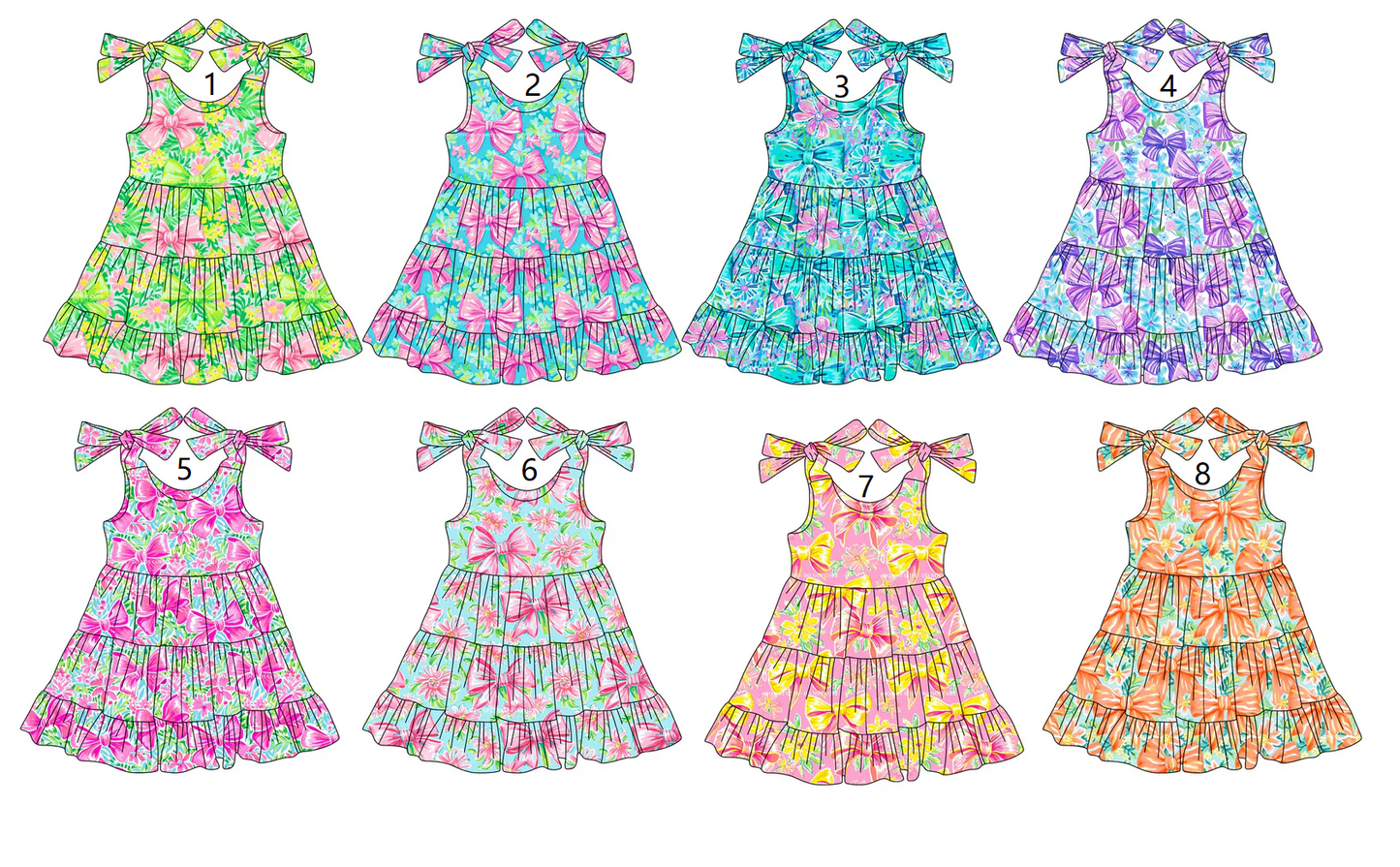 Baby Girl Straps Bows Sibling Knee Length Dress ( Moq 5 Each Style ) 3.15