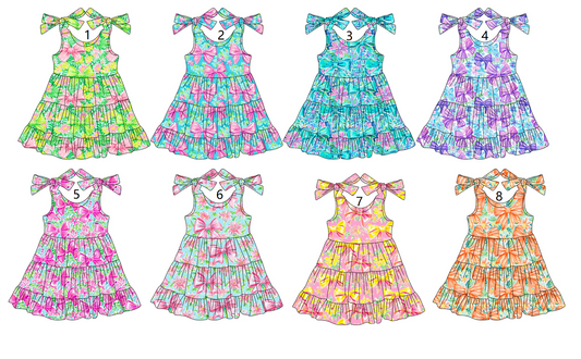 Baby Girl Straps Bows Sibling Knee Length Dress ( Moq 5 Each Style ) 3.15