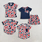Sibling Baby Boys Short Sleeves Navy Buttons Shirt Camo Shorts Set Romper Shirt 4th of July Clothes RTS