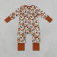 Baby Girls Kids Long Sleeves Pumpkins turkey Bows Zipper Footie Sleeper Fall Romper RTS