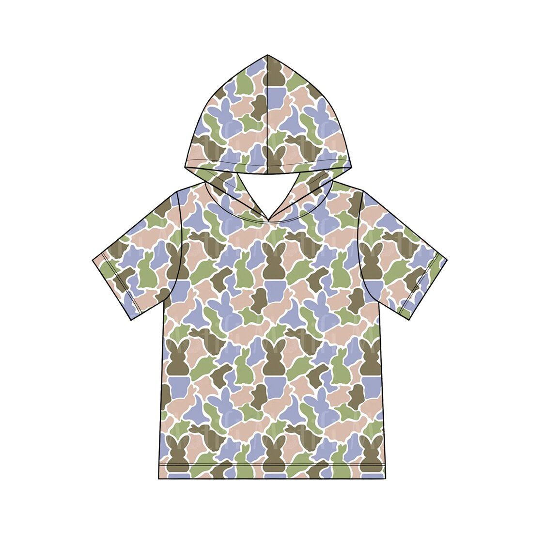 ( Moq 5 ) Preorder Baby Girls Toddler Short Sleeves Rabbits Easter Hoodie Shirt Tops Camo Clothes