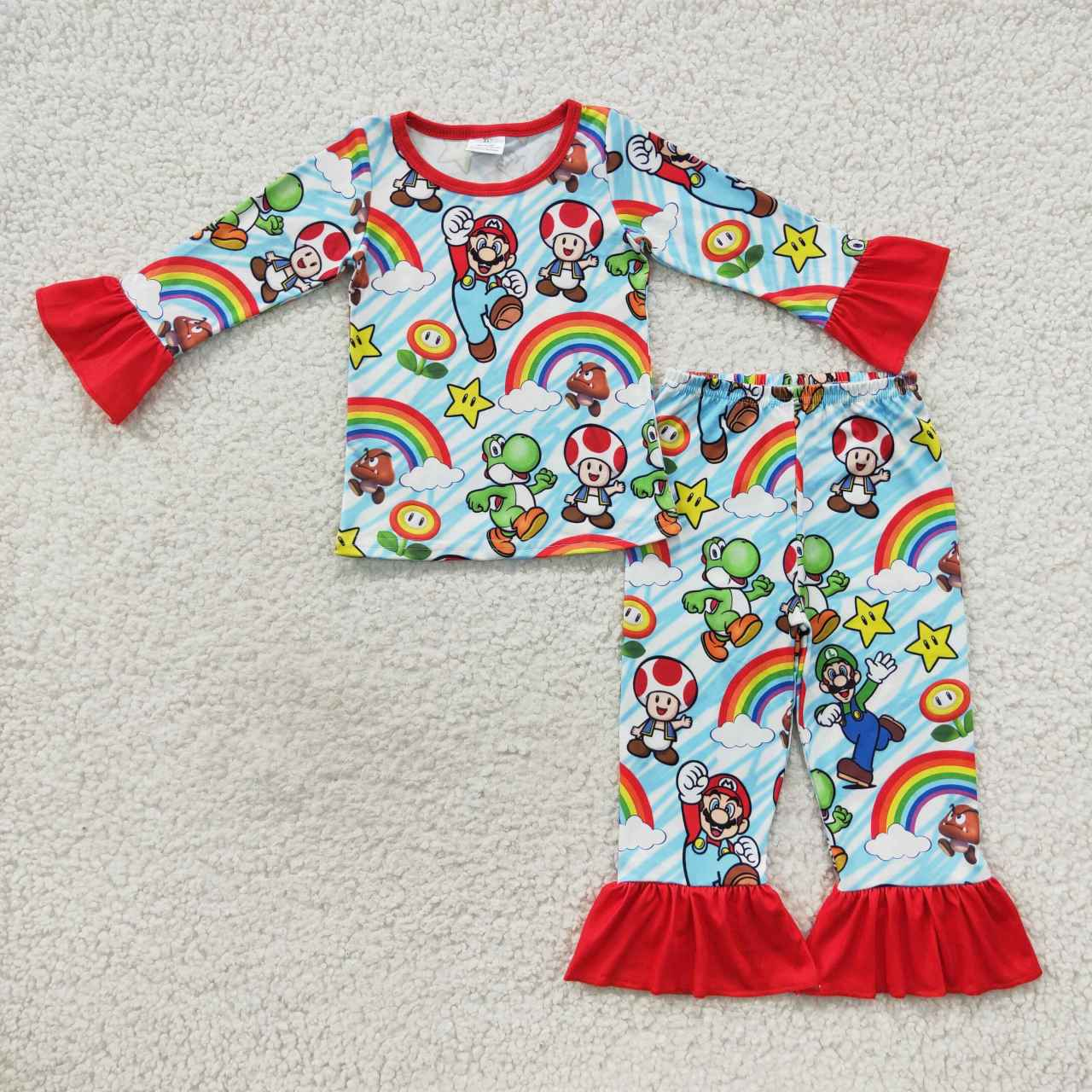 Promotion Baby Boy Long Sleeves Pants Rainbow Cartoon Outfit Pajamas