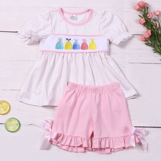 Moq 3 Pre-order GSSO0822 Baby Girl Princess Tops Pink Shorts Summer Set