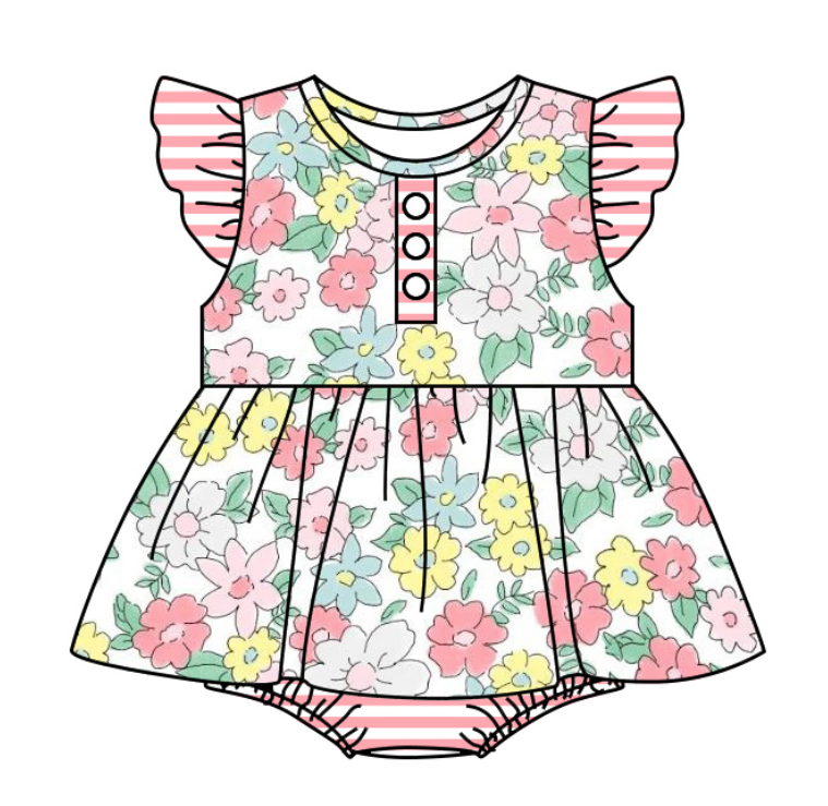 Baby Girl Flower Sibling Romper Dress Clothes Set ( Moq 5 Each Design )