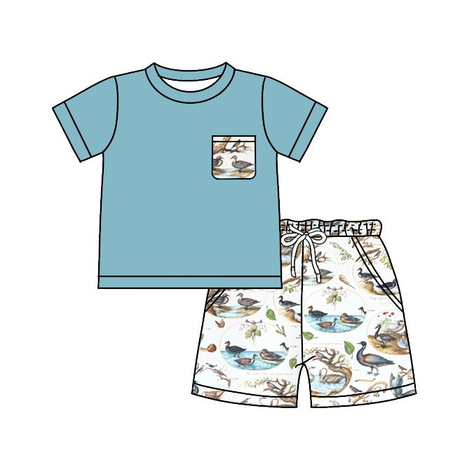 Moq 3 Pre-order BSSO0700 Baby Boy Short Sleeves Shirt Ducks Pocket Shorts Set