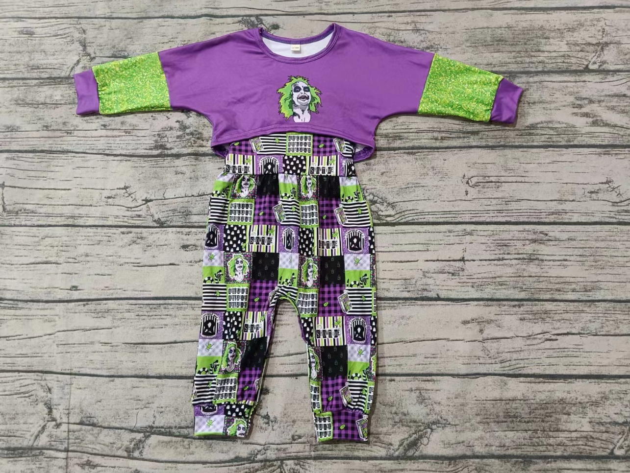 Baby Girl Toddler Long Sleeves Green Purple Tops Jumpsuit Halloween Set