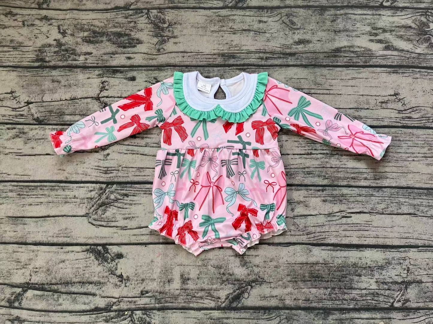 Baby Girl Long Sleeves Christmas Bows Bubble Romper