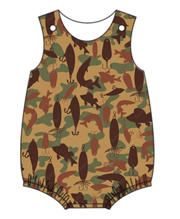 Baby Boy Girl Fishing Camo Sibling Matching Dress Romper Clothes Set ( Moq 5 Each style )