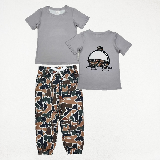 Baby Boy Short Sleeves Boat Grey Shirt Camo Pocket Pants Clothes Fishing Set