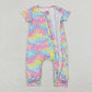 Baby Girl Short Sleeves Colorful Hearts Leopard Zipper One Piece Summer Romper