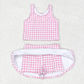 Baby Girl Sleeveless Pink Plaid Tops Skirts Shorts Set