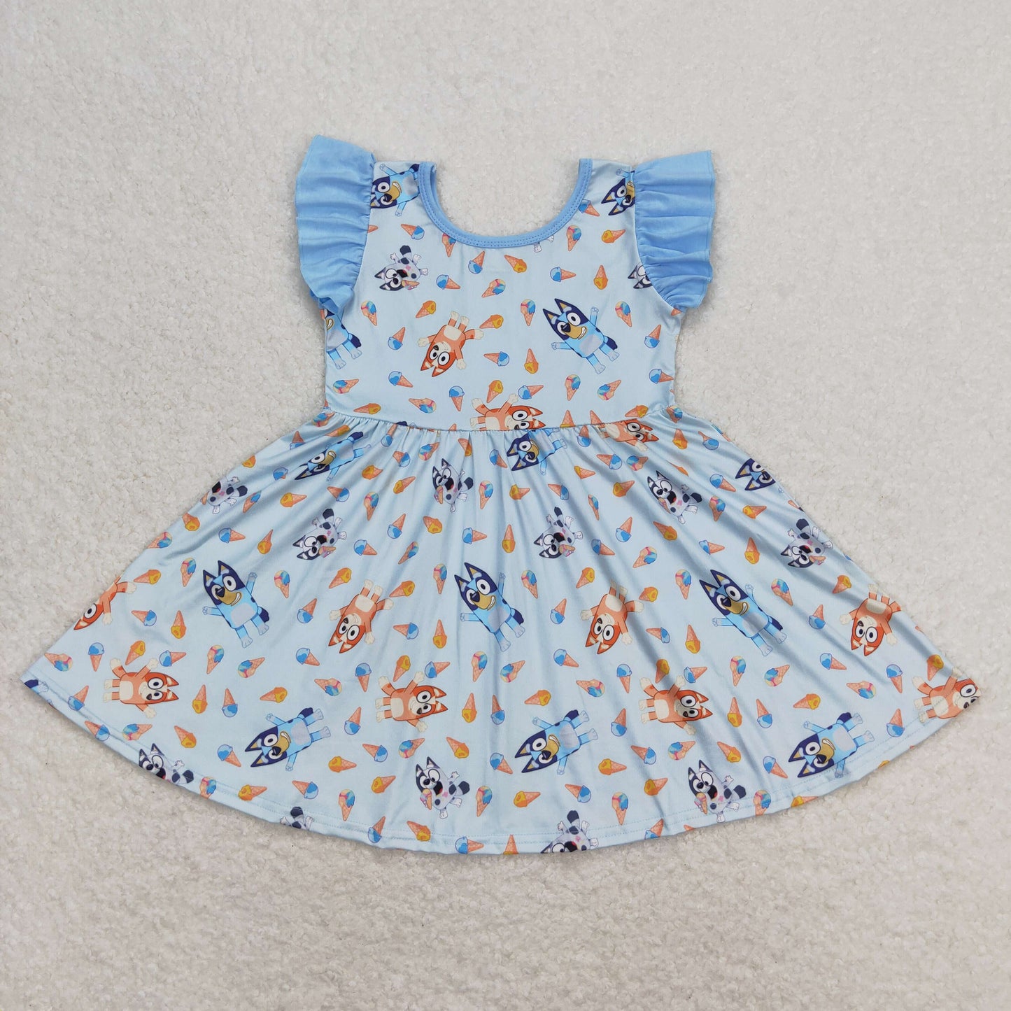 Baby Girl Short Sleeves Dogs Blue Summer Dress