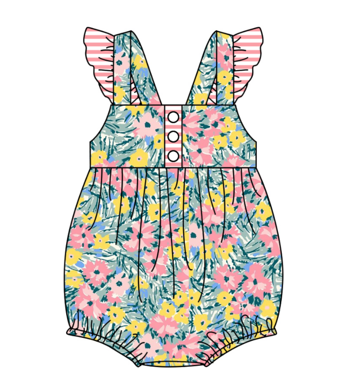 Baby Girl Floral Stripes Sibling Romper Dress Clothes Set ( Moq 5 Each Design )