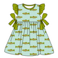 Baby Boy Girl Short Sleeves Fish Sibling Matching Dress Romper Green Clothes Set Moq 5 Each style