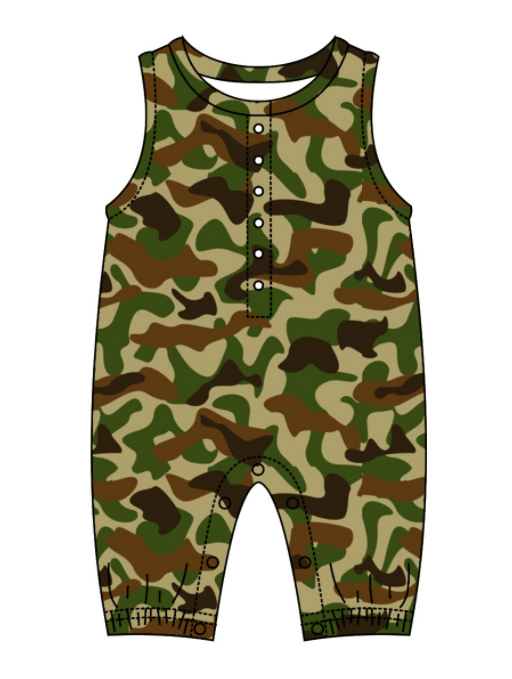 Baby Boy Sibling Camo Green Shirt Romper Set Moq 5