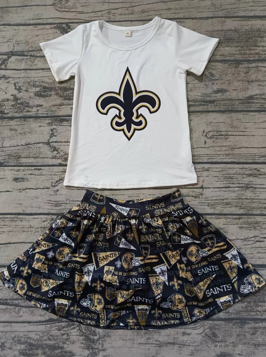 Baby Girl Short Sleeves White Shirt Shorts Skirt Outfit Team Set
