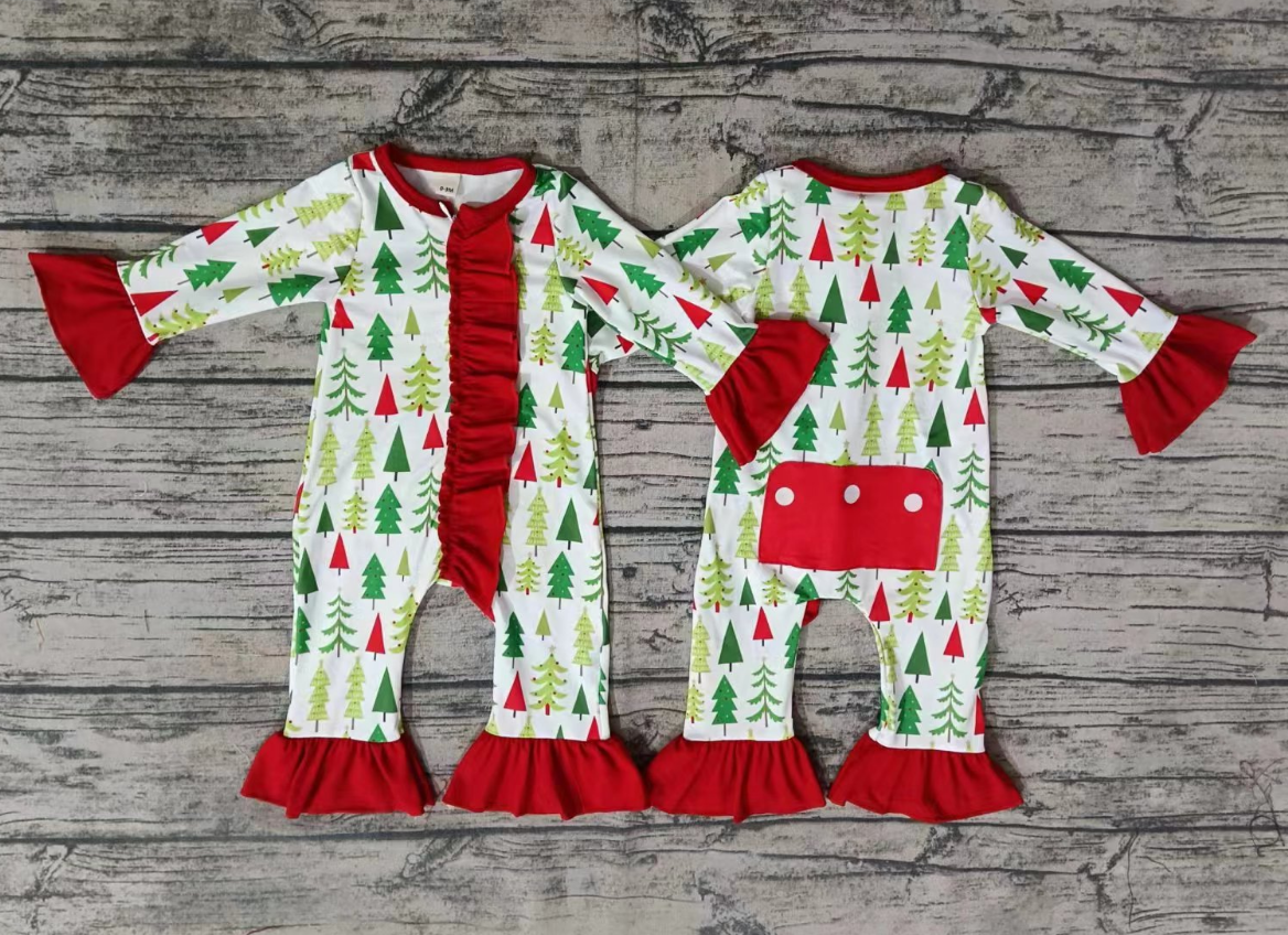 Baby Girl Long Sleeves Christmas Tree Zipper Romper Moq 5