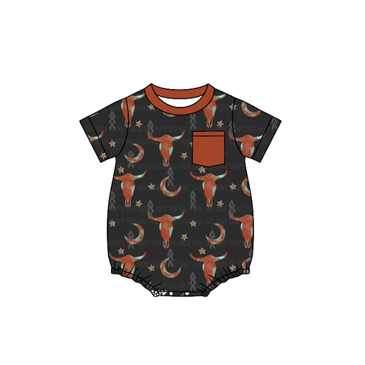 Moq 3 Pre-order SR1359 Baby Boy Western Cow Print Summer One Piece Romper