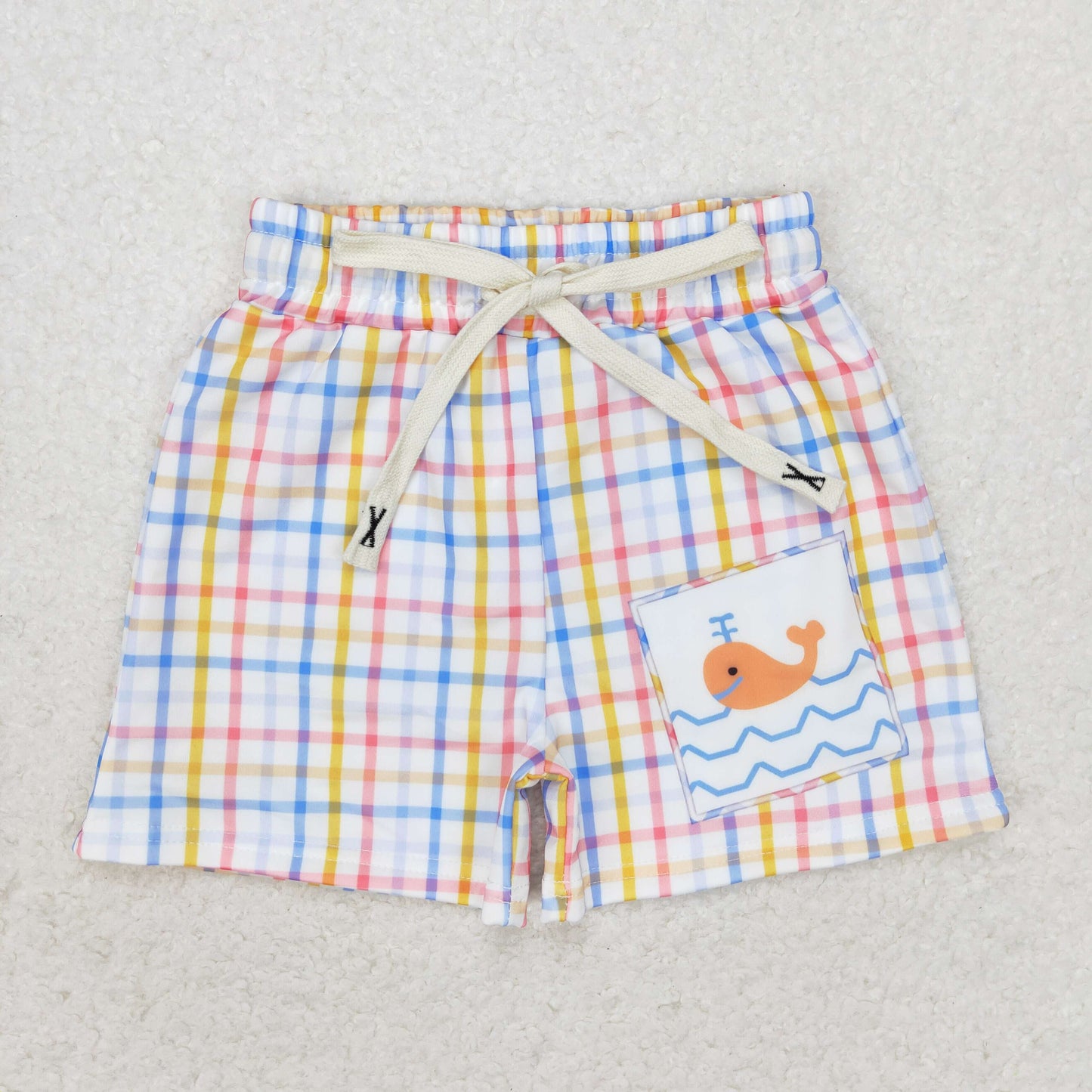 Baby Boys Orange Plaid Trunks Swimsuits Swimwear