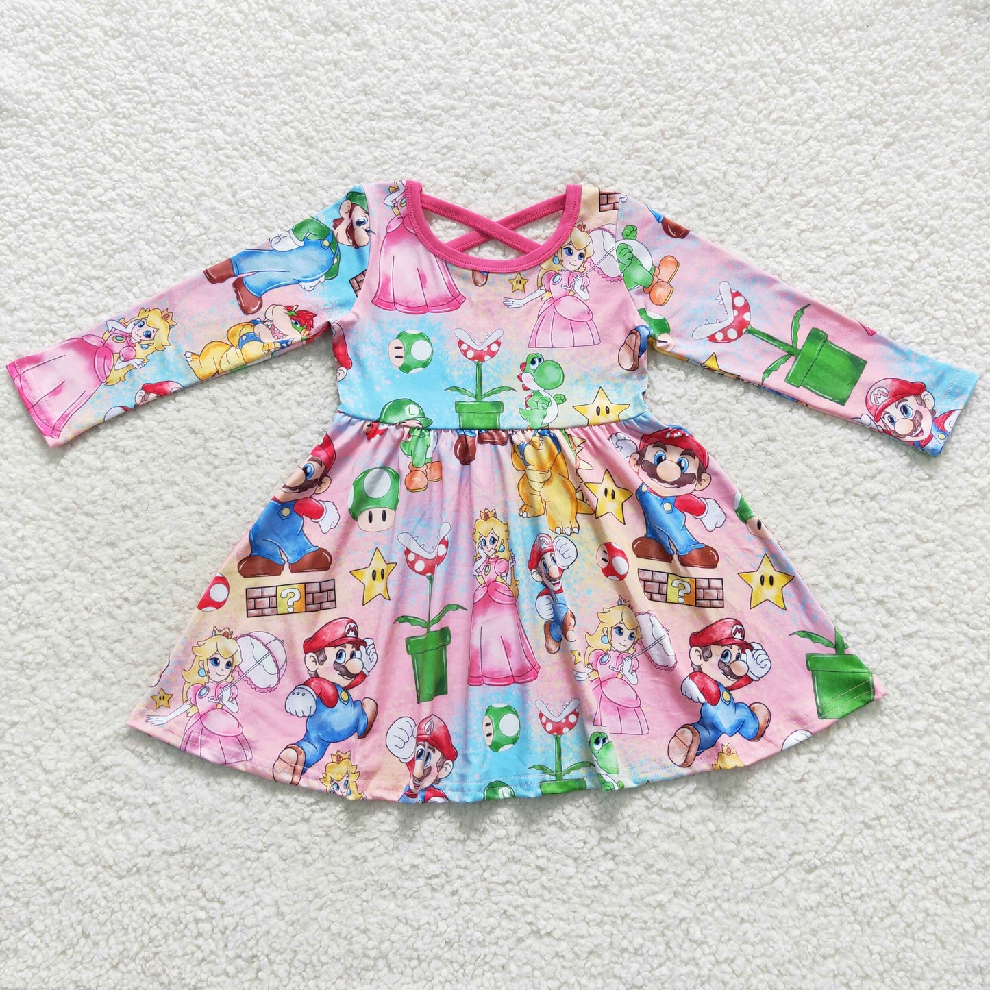 GLD0324 Baby Girl Cartoon Game Long Sleeves Dress