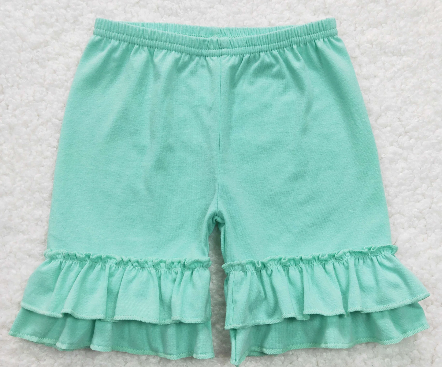 SS0180 Baby Girl Green Cotton Ruffle Shorts