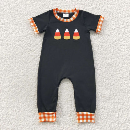 SR0400 Baby Boy Short Sleeves Candy Halloween Embroidery Romper