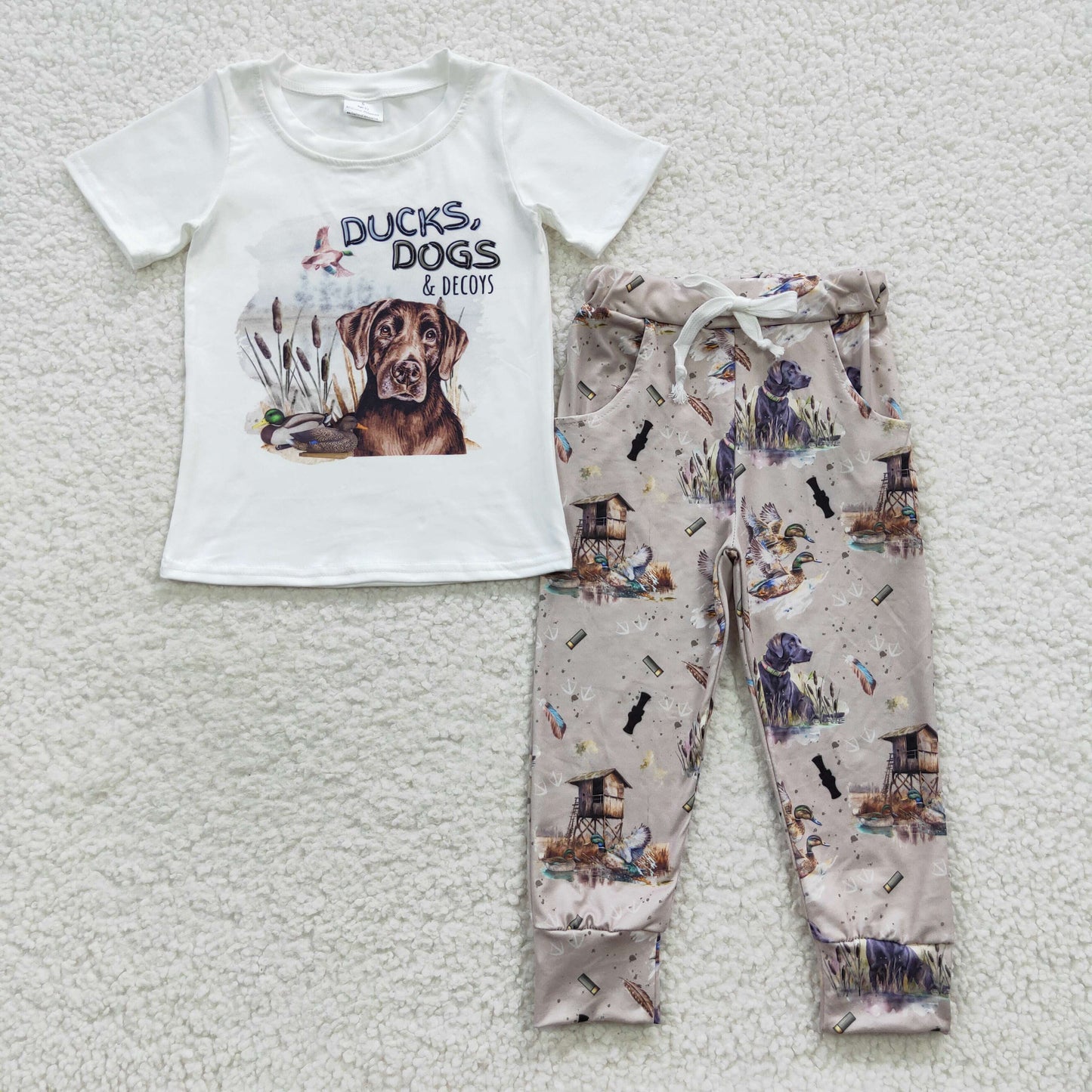 BSPO0133 Baby Boy Short Sleeves Ducks Dogs Shirt Pocket Pants Outfit