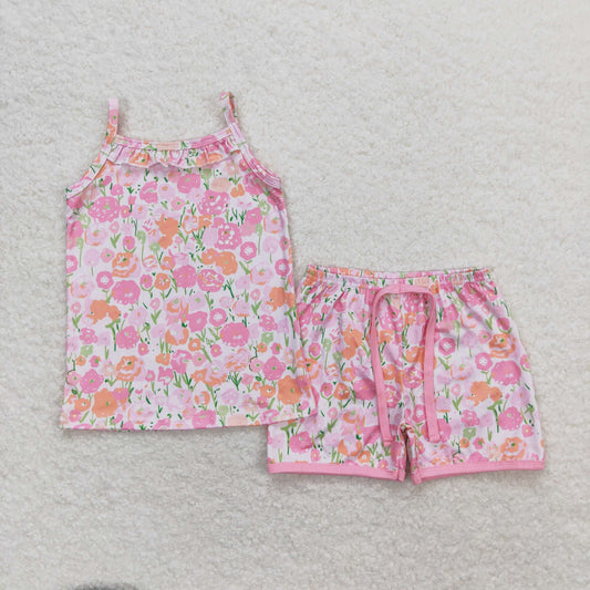 Baby Girl Summer Sleeveless Flower Tops Shorts Floral Pink Set