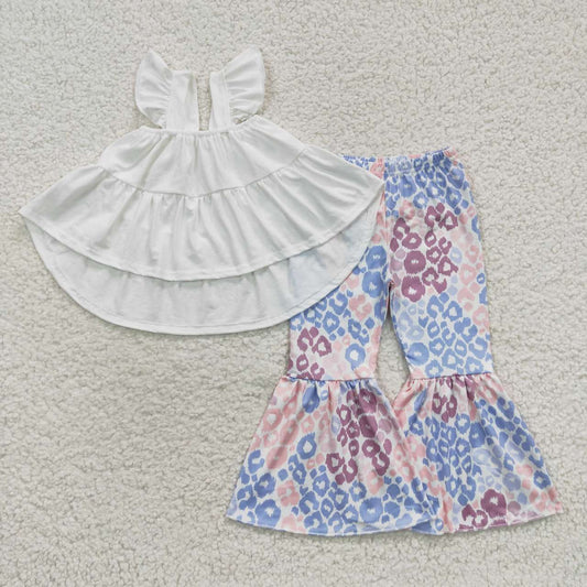 GSPO0678 Baby Girl Sleeveless Ruffle Tunic Leopard Bell Pants Outfit