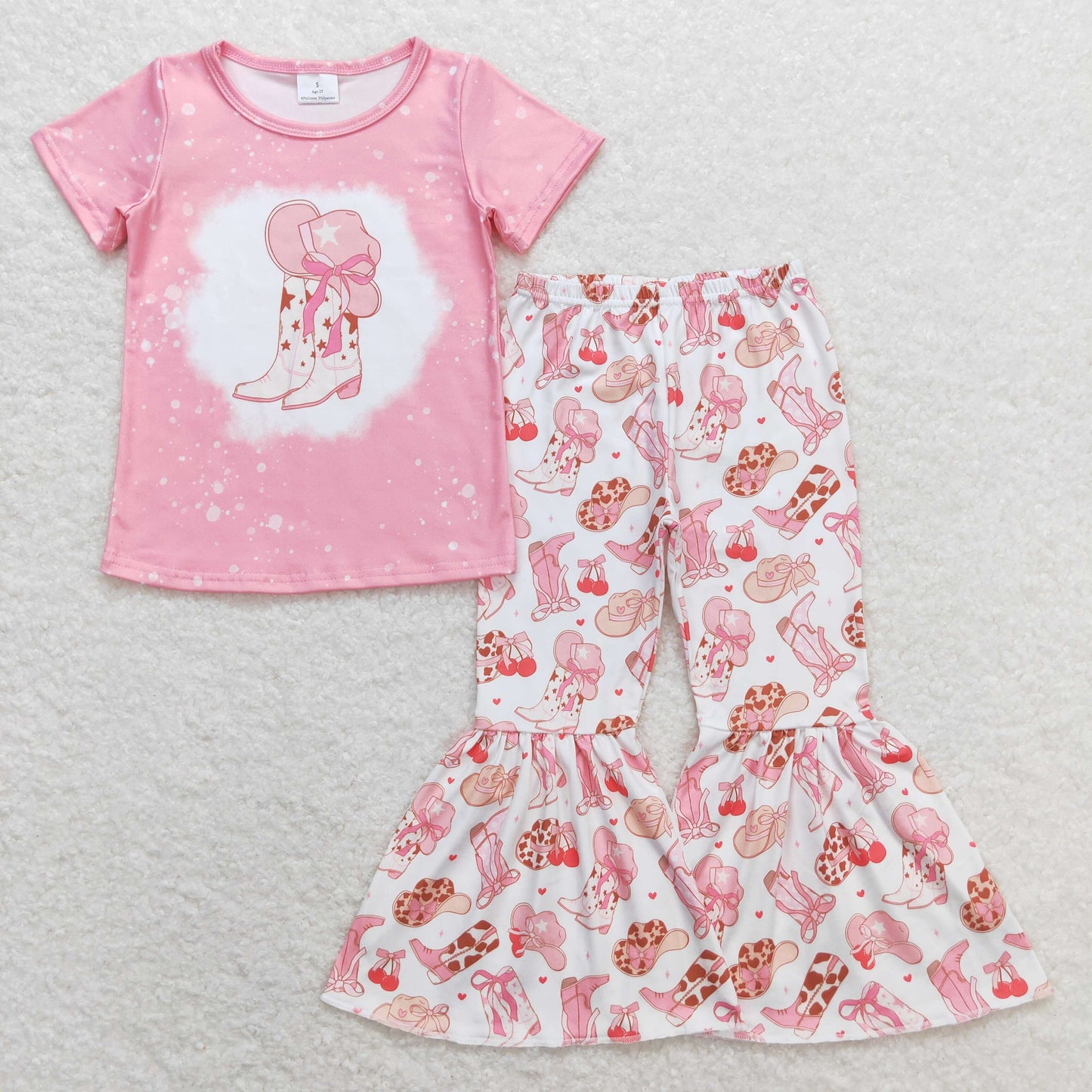 Baby Girls Summer Pink Shirt Western Boots Bell Pants Set