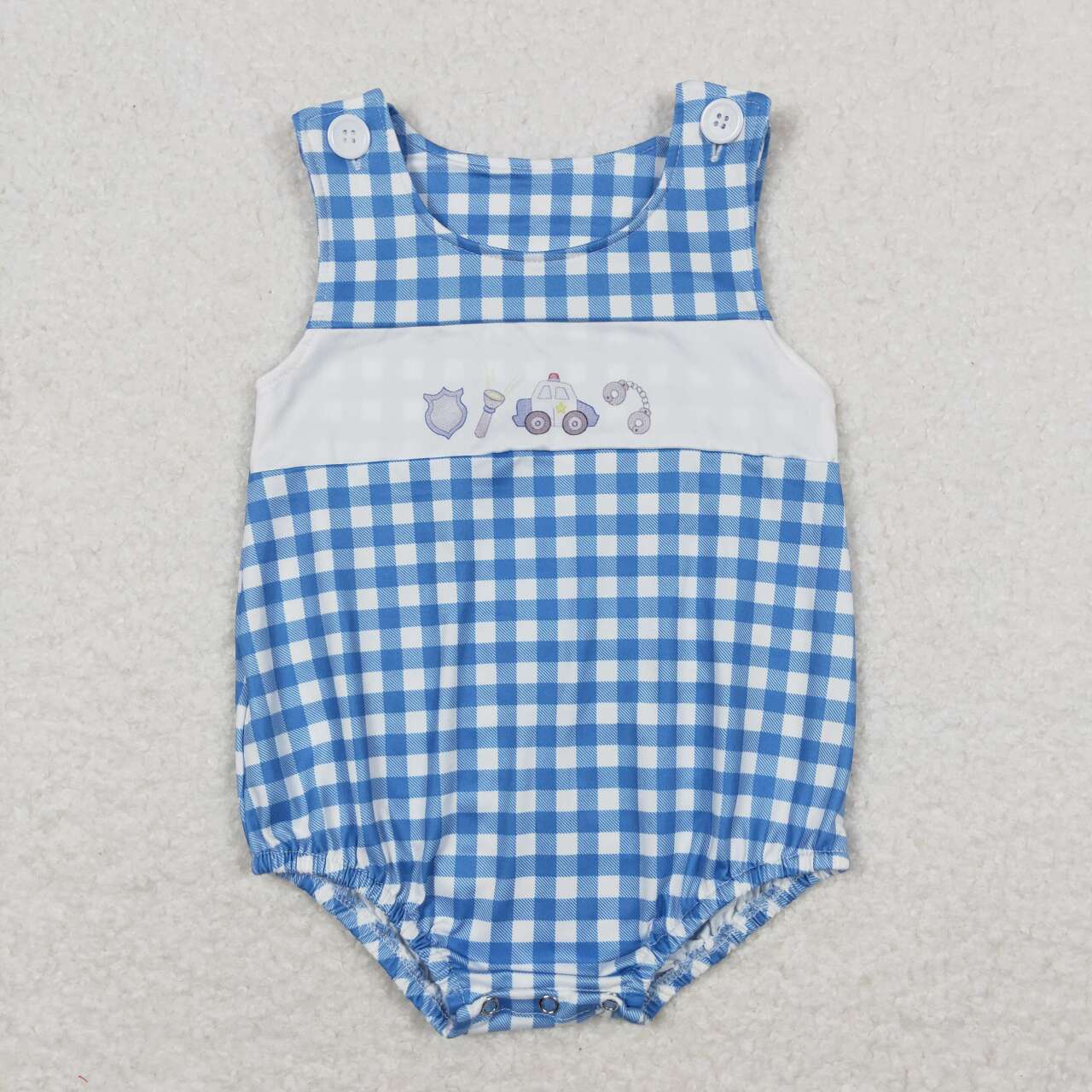 Baby Girl Sleeveless Police Blue Plaid Bubble One Piece Summer Romper