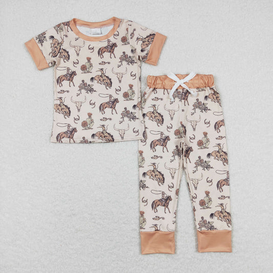 Baby Boy Short Sleeves Shirt Pants Pajamas Western Rodeo Cactus Set