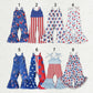 Sibling Baby Girls Kids Straps Stars Bows 4th Of July Bell Pants Jumpsuits RTS