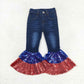 baby girl July 4th red blue sequin denim pants jeans