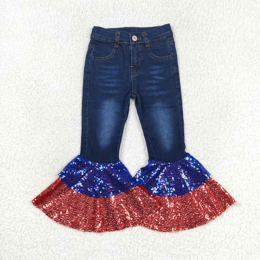 baby girl July 4th red blue sequin denim pants jeans