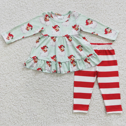 GLP0431 Christmas Baby Girl Long Sleeves Santa Tunic Red Striped Pants Fall Outfit