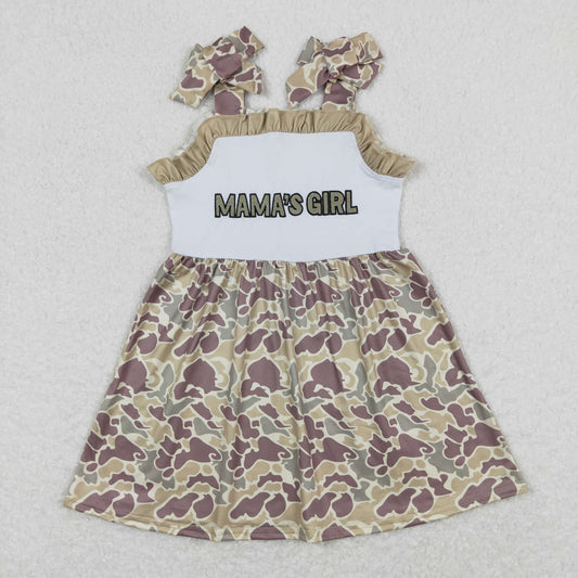 Sleeveless Embroidery Mama's Girl Camo Summer Plaid Dress