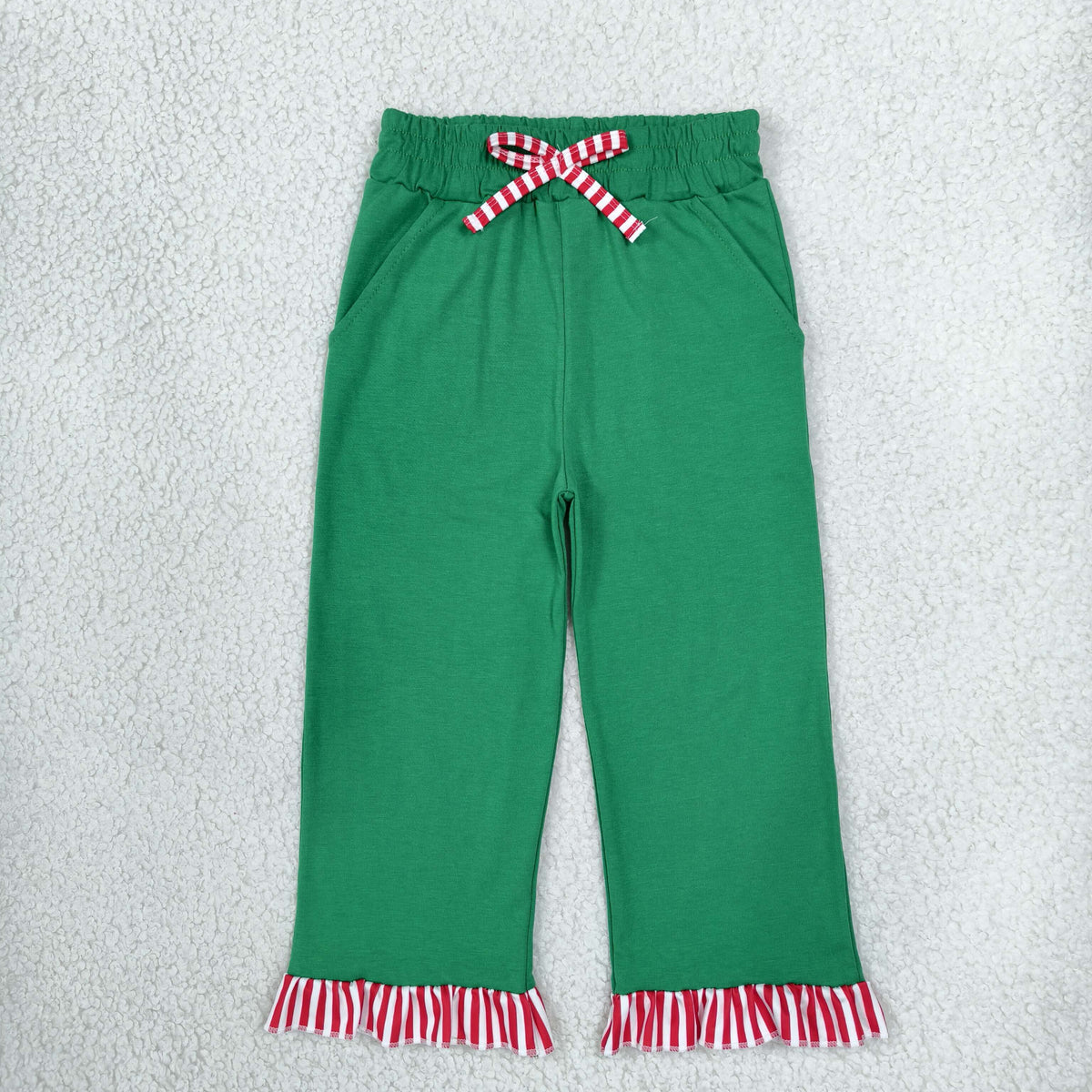 Baby Girls Kids Pockets Green Pants Cotton Bottoms Christmas Clothes RTS