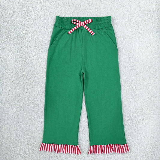 Baby Girls Kids Pockets Green Pants Cotton Bottoms Christmas Clothes RTS