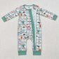 Baby Boy Long Sleeves Christmas Checkered Zipper Green Romper