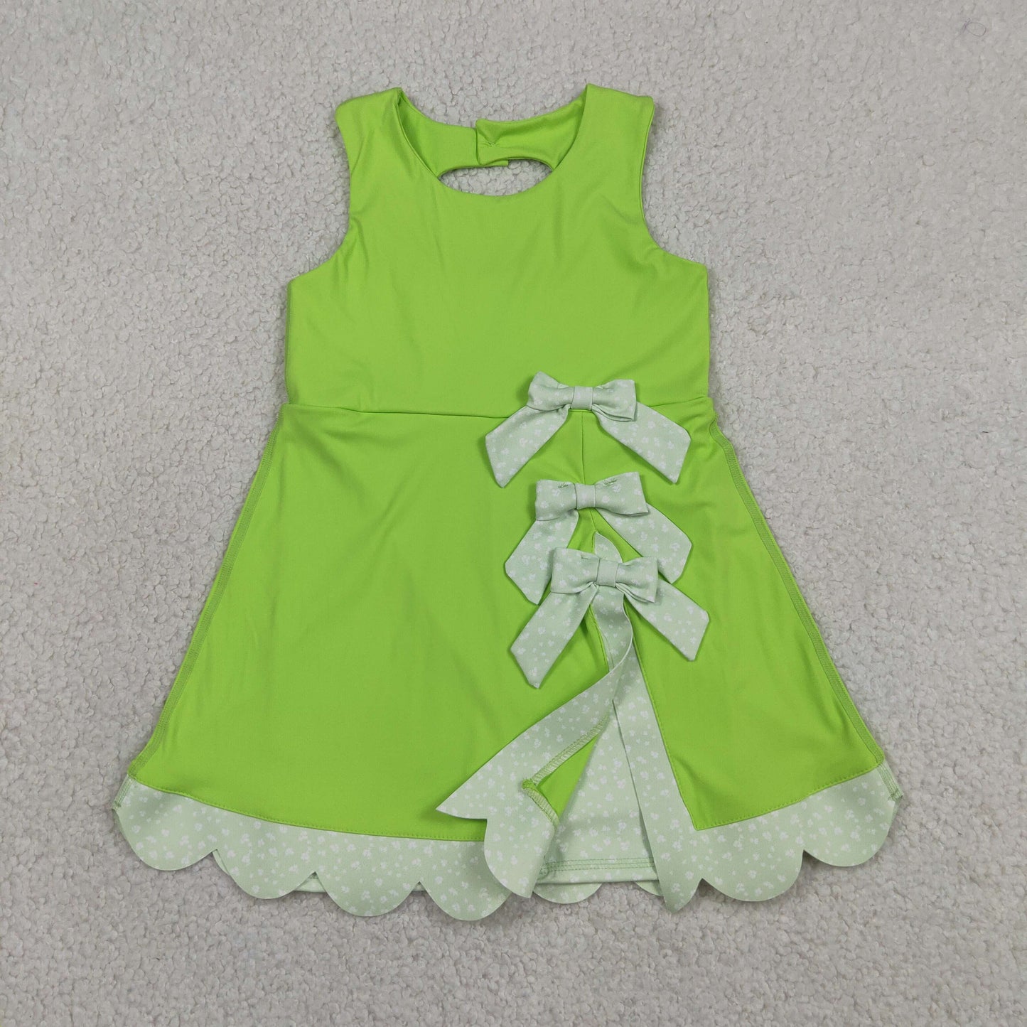 Baby Girls Sleeveless Bows Yoga Shorts Ruffle Knee Length Green Dress Scallop Clothes RTS
