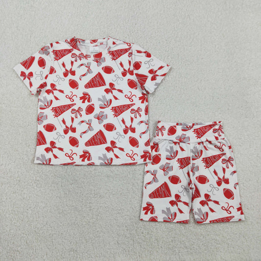 Baby Girls Kids Short Sleeves Cheer Bows Shirt Shorts Team Summer Clothes Set RTS