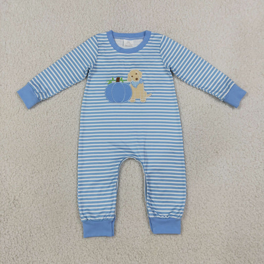 Sibling Baby Boys Girls Embroidery Pumpkins Dogs Stripes Rompers Sets Thanksgiving Clothes RTS