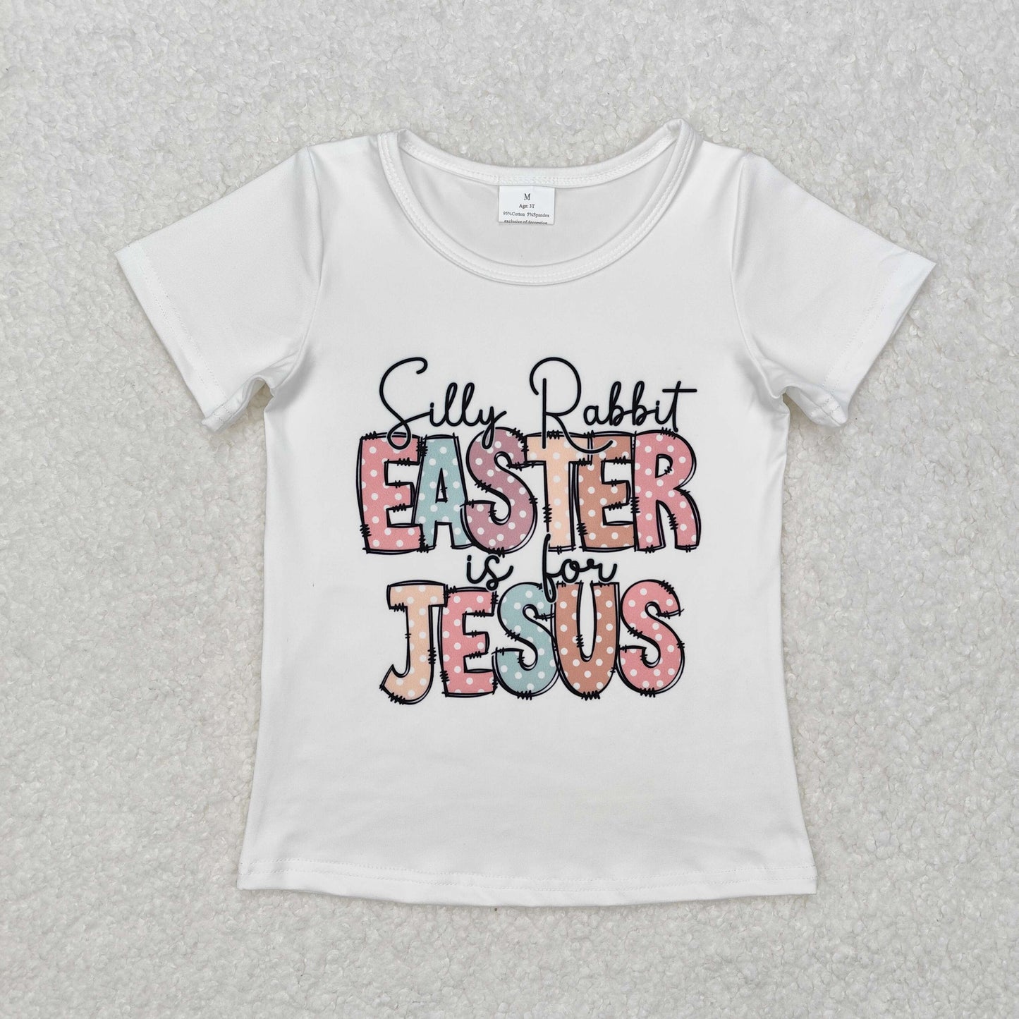 Baby Girl Short Sleeves Rabbit Easter Jesus Tee Shirt Tops