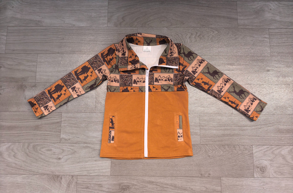 ( No moq ) Preorder Baby Boys Kids Deer Dogs Ducks Zipper Pockets Jacket Hunting Clothes