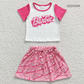 Promotion Baby Girls Kids Short Sleeves Shirt Pink Skirt Summer Outfit RTS