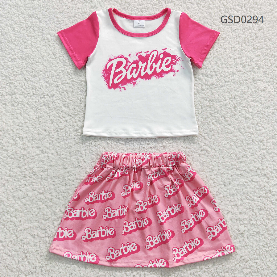 Promotion Baby Girls Kids Short Sleeves Shirt Pink Skirt Summer Outfit RTS